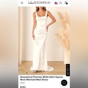 Sensational Promise White Satin Square Neck Mermaid Maxi Dress, Size XS